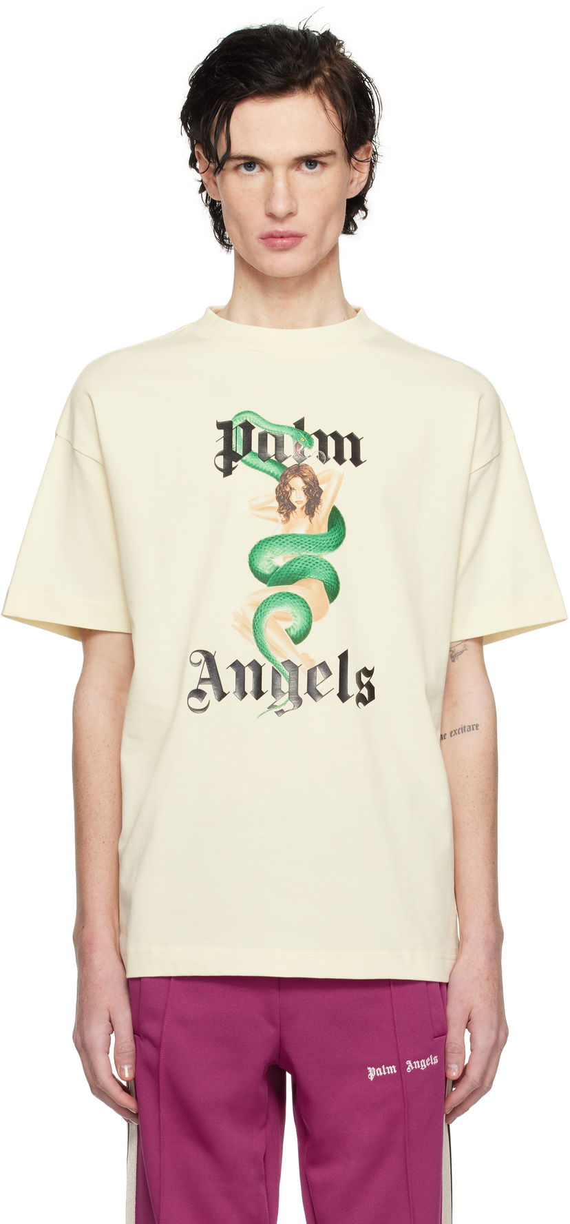 Тениска Palm Angels Pin Up Graphic Print T-Shirt Жълто | PMAA001S25JER0070B10