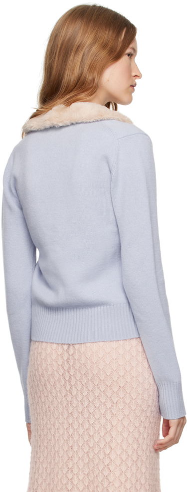 Пуловер Blumarine Blumarine Faux-Fur Collar Cropped Cardigan Синьо | A444M077A, 2