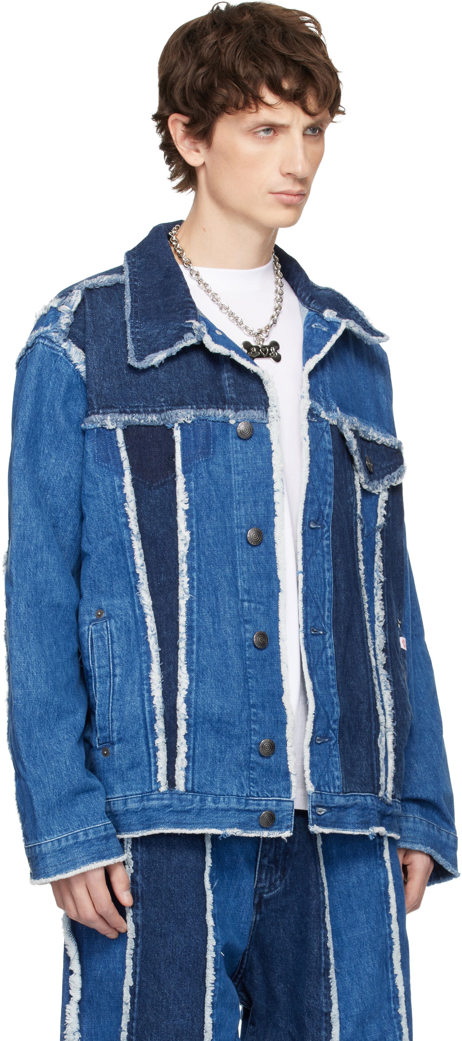 Яке Charles Jeffrey Loverboy Charles Jeffrey LOVERBOY Clash of Clans Edition Frayed Stripe Denim Jacket Многоцветен | 54010202, 1