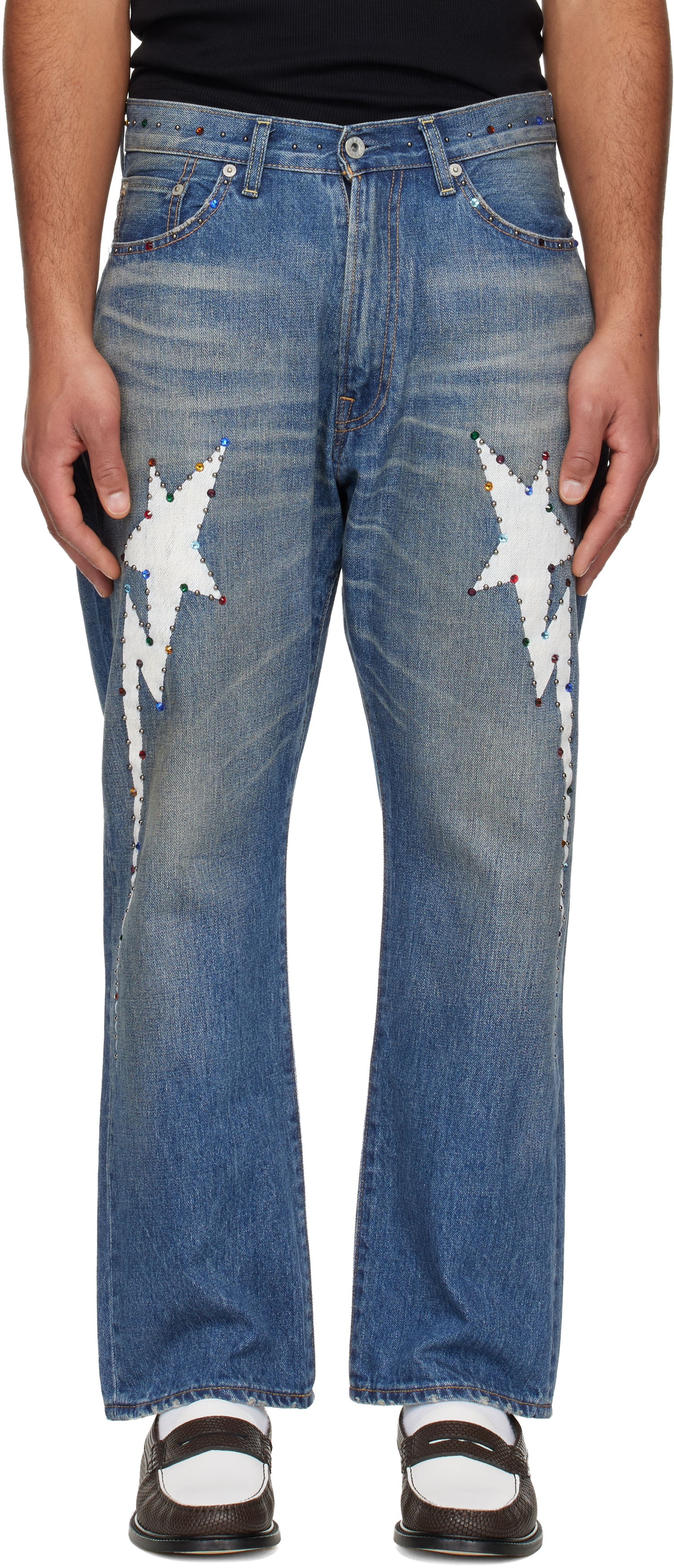 Дънки BAPE Colorful Studded Lightning Bolt 13oz Denim Jeans Синьо | 001DPL801002M, 0