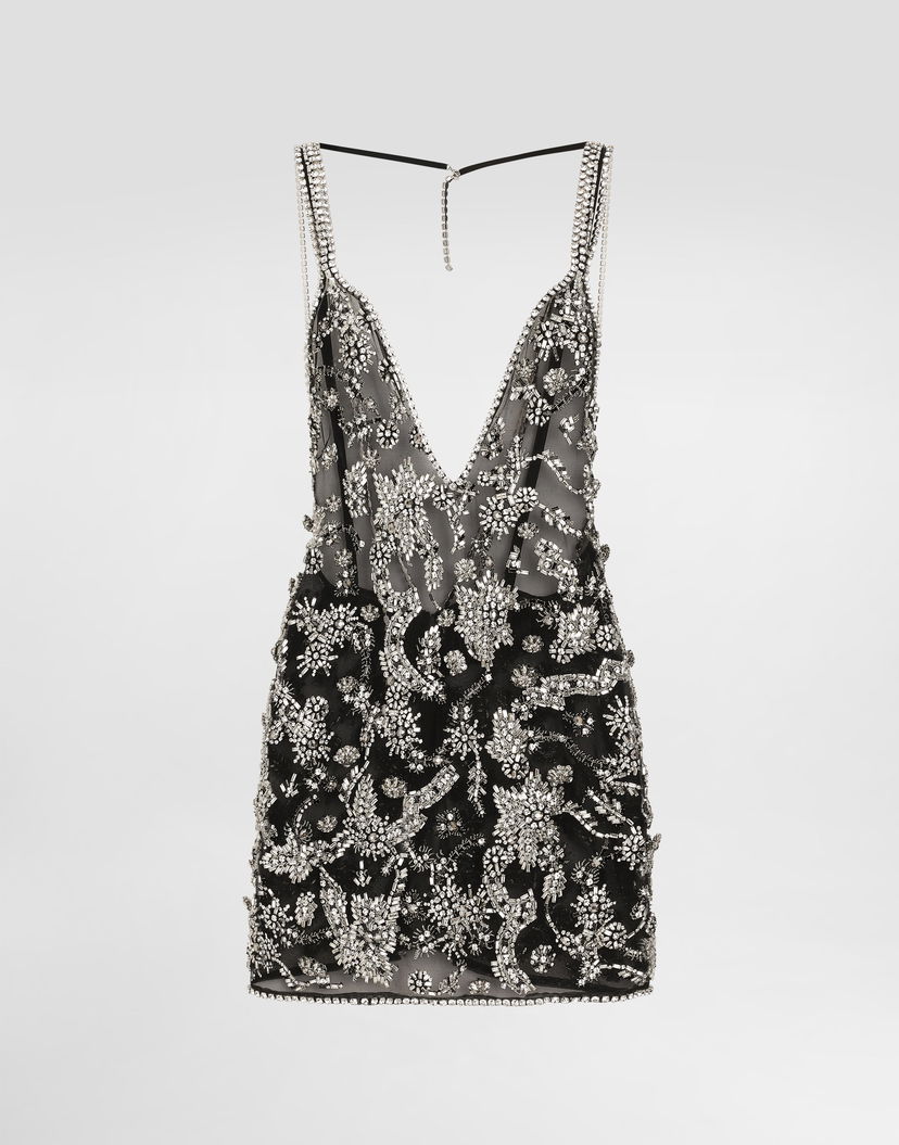 Pокля Dolce & Gabbana Dolce & Gabbana Embroidered Tulle Mini Dress Черно | F60EBZGDDF5S8400