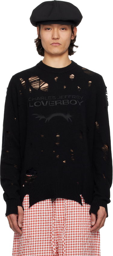 Пуловер Charles Jeffrey Loverboy Charles Jeffrey LOVERBOY Distressed Logo Knit Sweater Черно | 54090401, 0