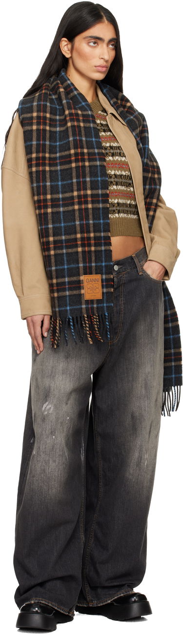 Шал GANNI Double Face Wool Check Scarf Многоцветен | A6933, 3