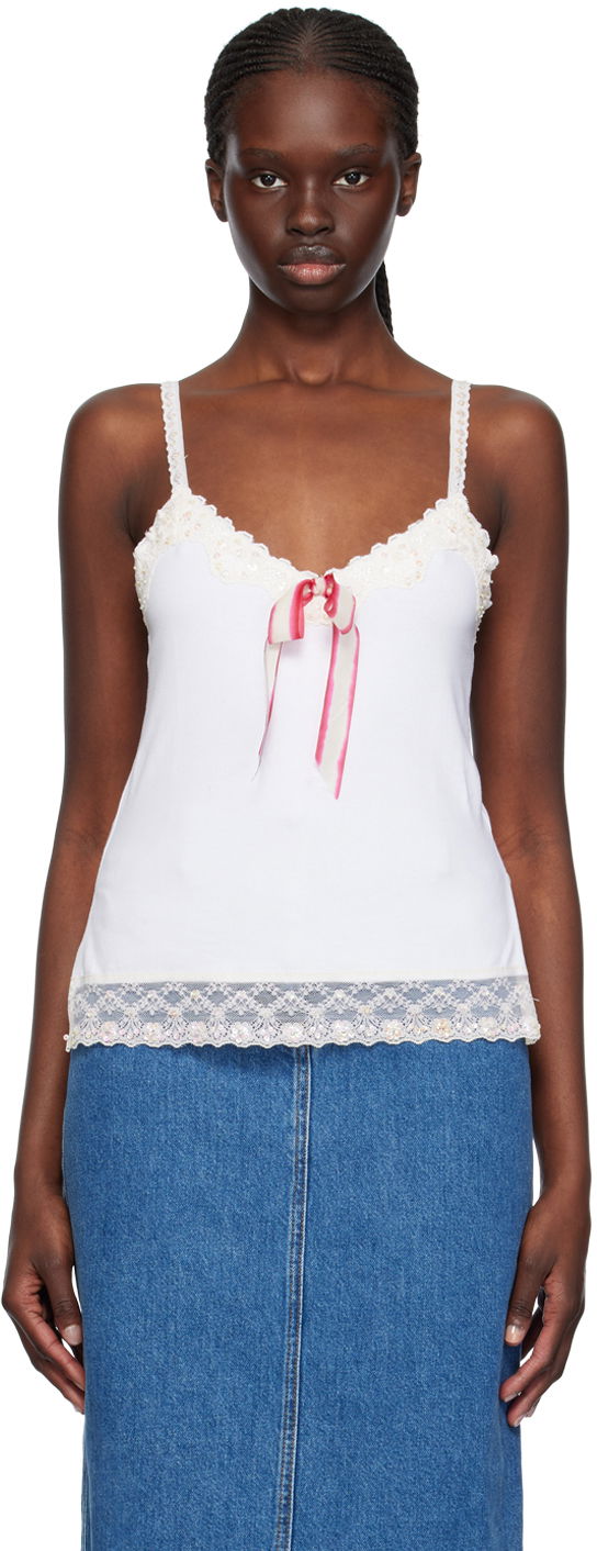 Потник Anna Sui Sequined Lace Trim Camisole Бяло | A224R21