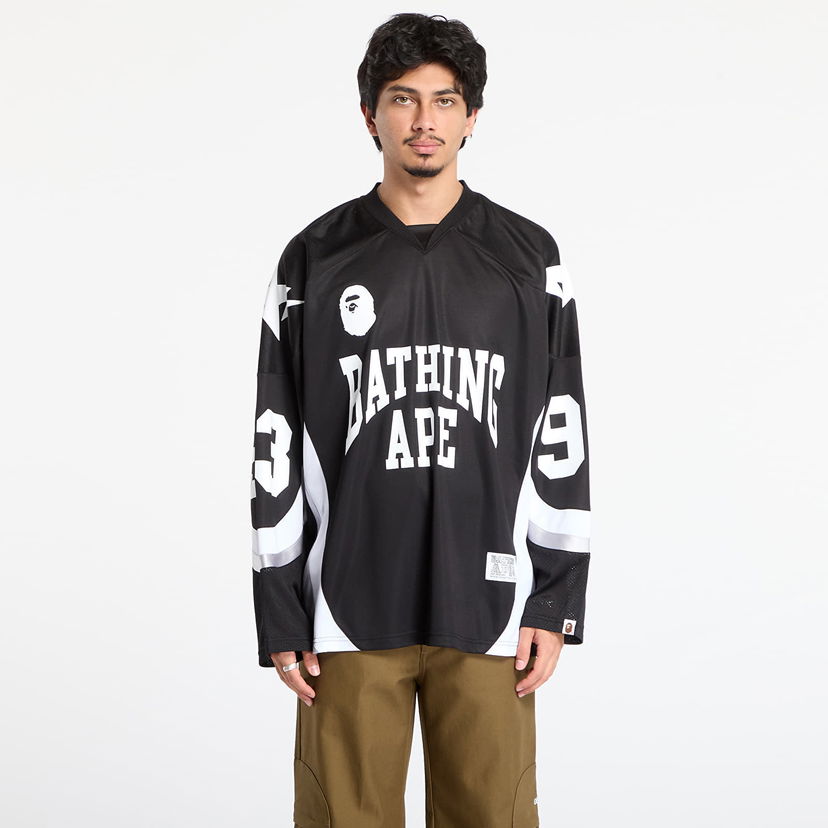 Фланелка BAPE Line Camo Jacquard Logo Relaxed Fit Ice Hockey Jersey Черно | 001LTL801313MBLK