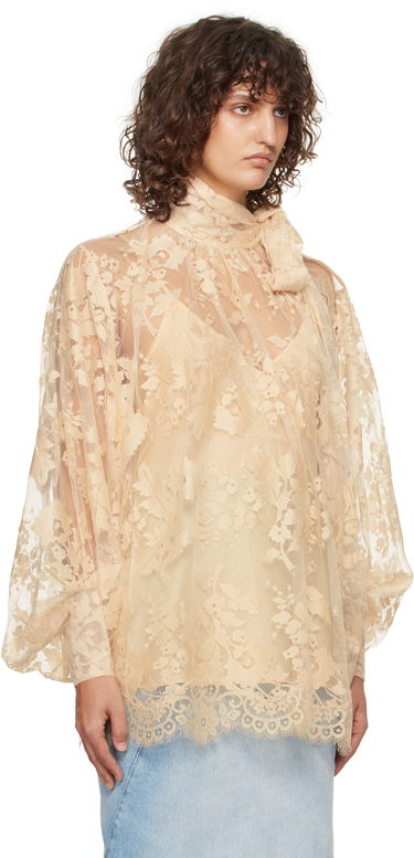 Риза ZIMMERMANN Zimmermann Illustration Lace Tie-Neck Blouse Бежово | 1401TF241, 1