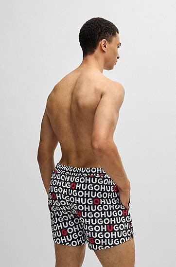Къси панталони BOSS Swim Shorts with Logo Print and Drawcord Черно | 50535412, 1