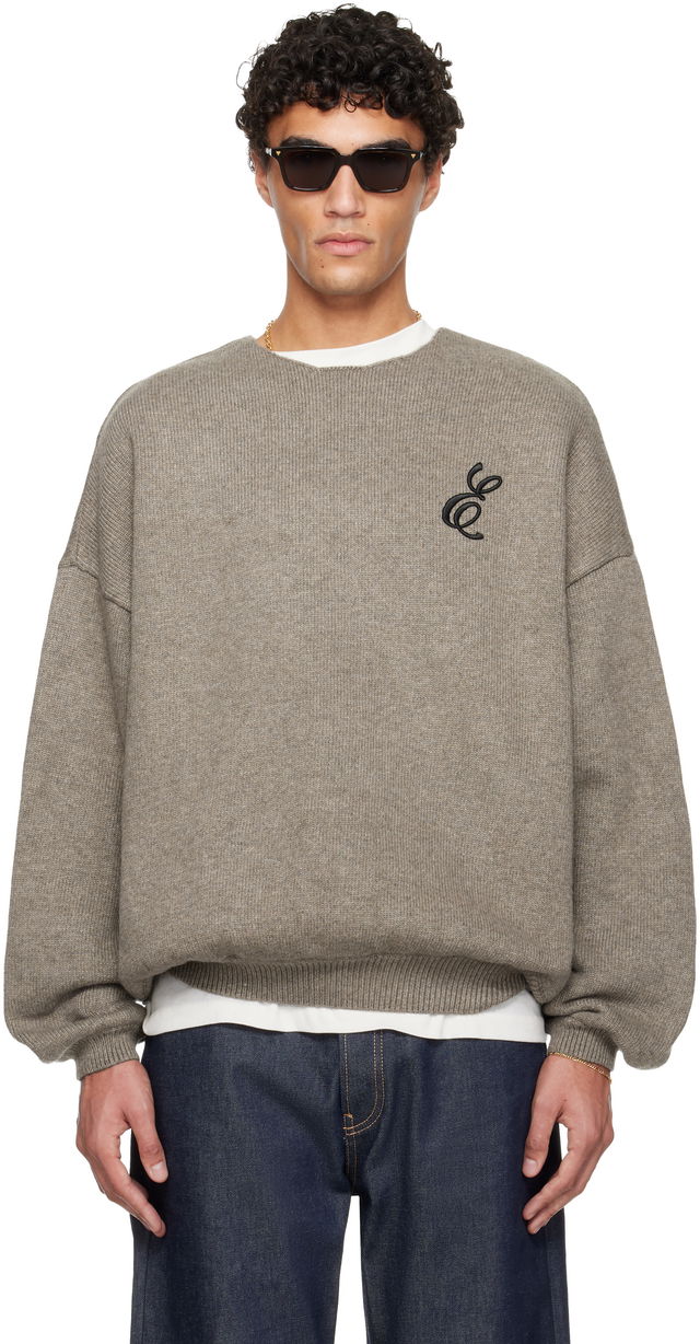 ESSENTIALS Holiday Embroidered Merino Crewneck Sweater