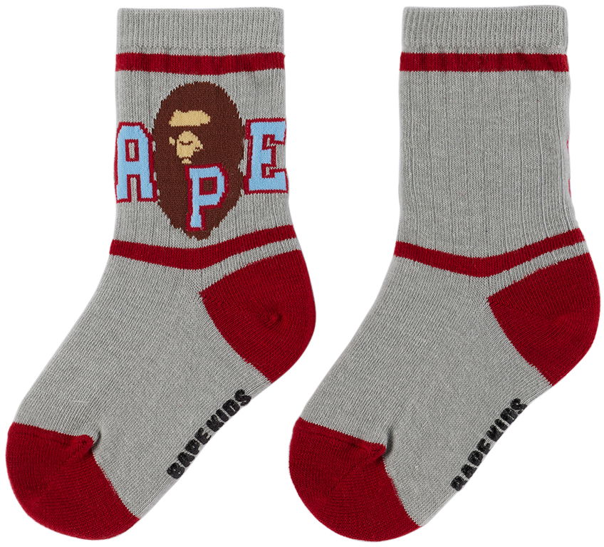 Чорапи BAPE A Bathing Ape Kids Striped Ape Head Socks Сиво | 001SOJ303001K, 1