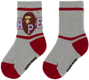 Чорапи BAPE A Bathing Ape Kids Striped Ape Head Socks Сиво | 001SOJ303001K, 1