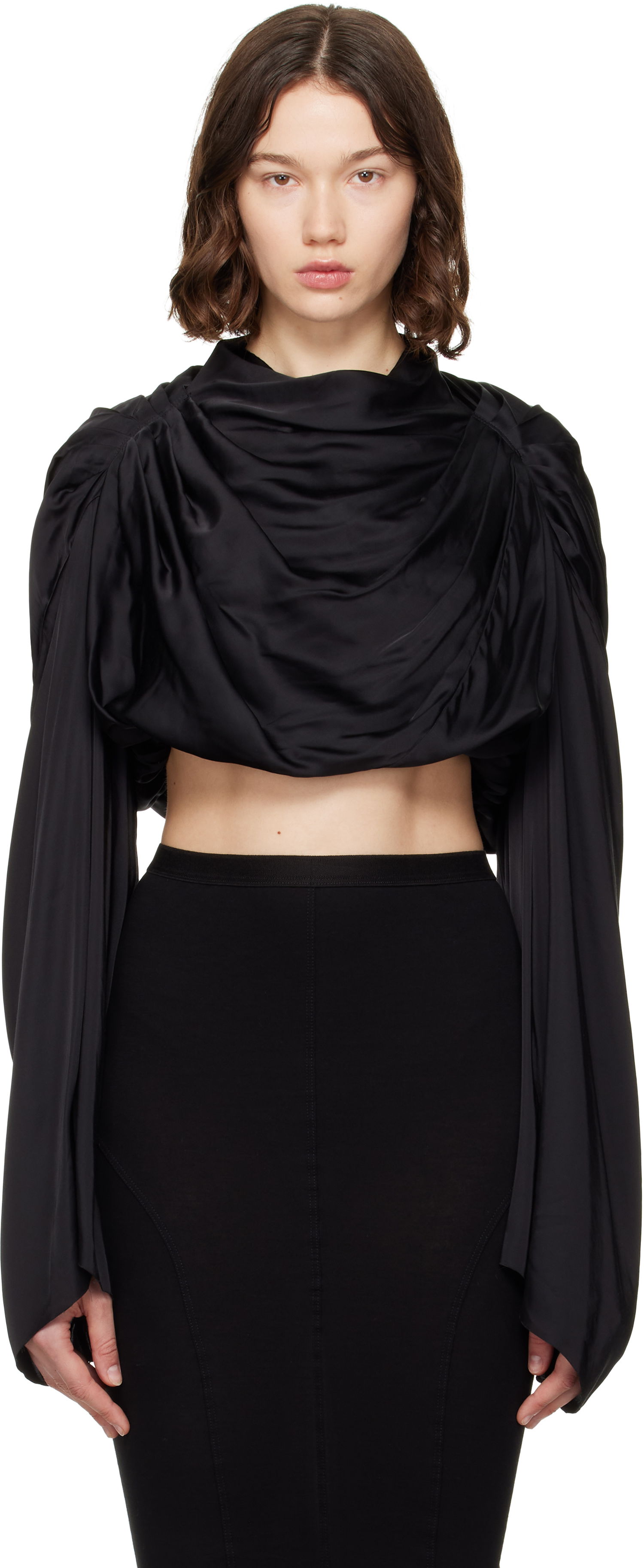 Съкратен топ Rick Owens Rick Owens Hollywood Claudette Draped Crop Top Черно | RO01E7264 SCH, 0