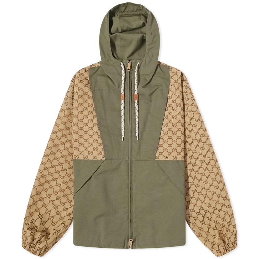 Яке Gucci Men's GG Jacquard Hooded Jacket Camel/Green Бежово | 742813-Z8BIW-2190