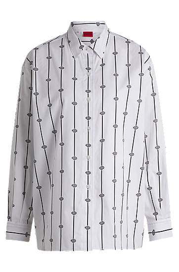 Oversized Logo-Stripe Cotton Poplin Blouse