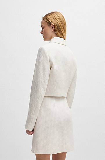 Яке BOSS Cropped Bouclé Jacket Бяло | 50538133, 1