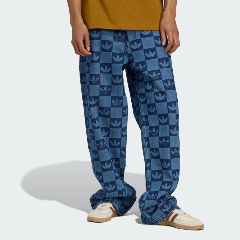 Дънки adidas Performance Allover Print Monogram Straight-Leg Jeans Синьо | JY2993