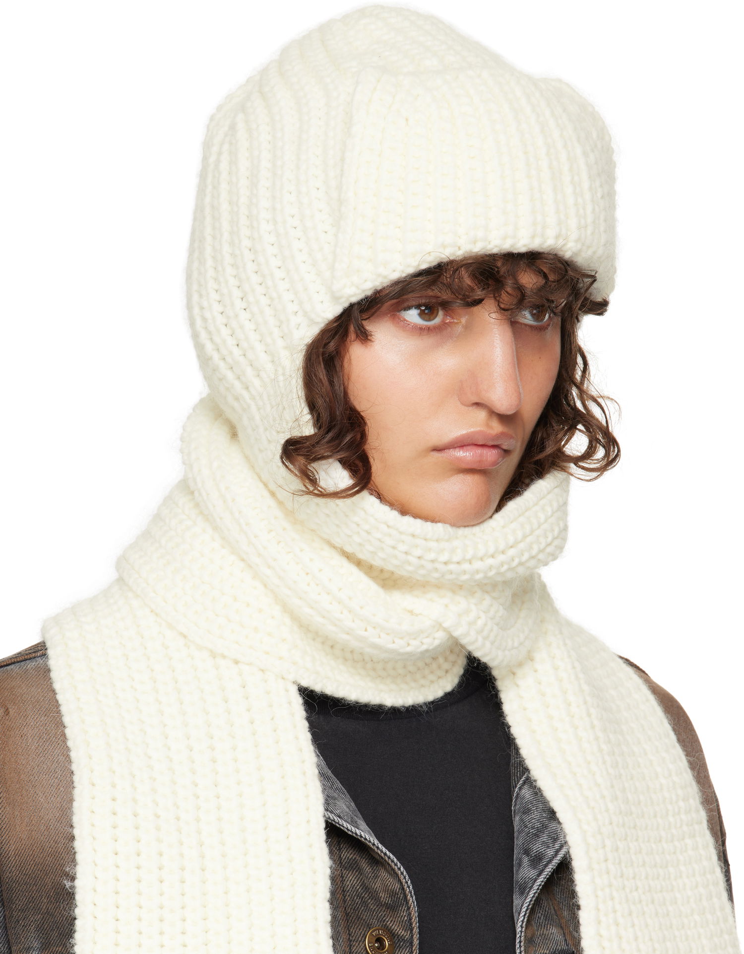 Шал We11done We11done Chunky Knit Beanie and Scarf Set Бяло | WD-KH3-24-642-U-IV, 1