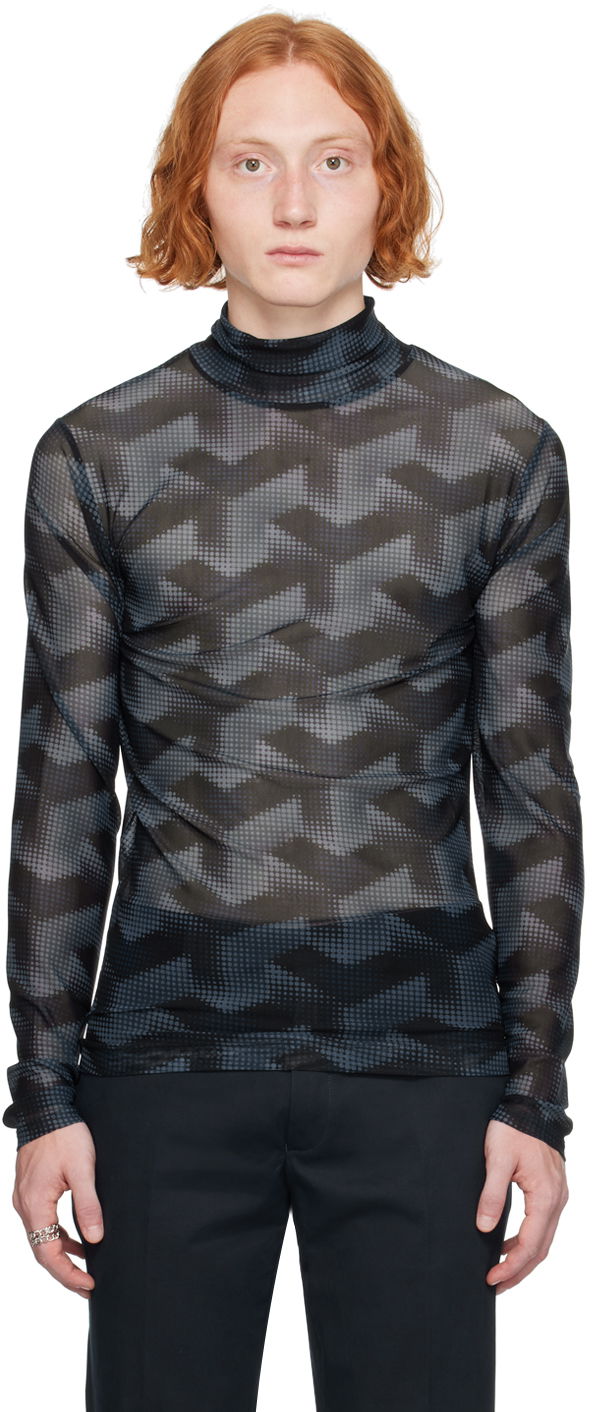 Пуловер Dries Van Noten Navy Graphic Turtleneck Черно | 242-021138-9620, 0