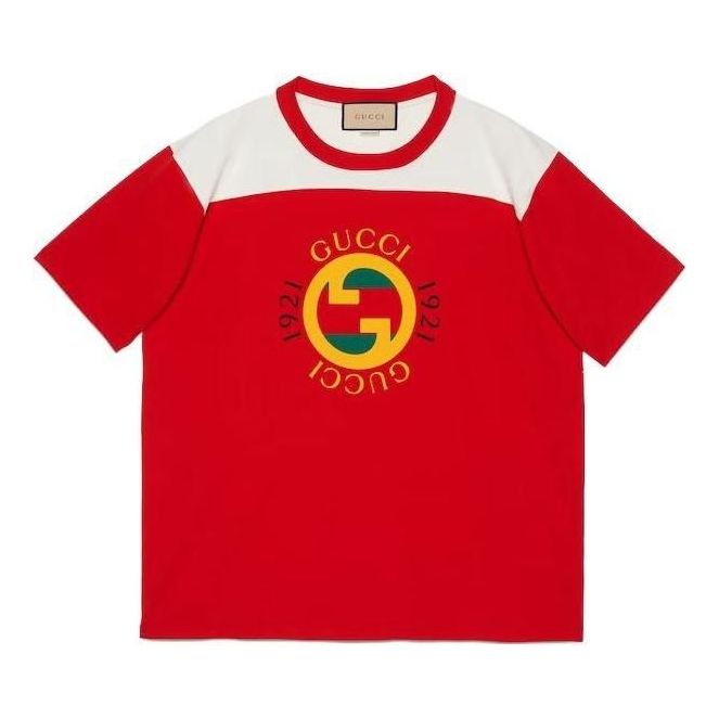 Тениска Gucci Cotton Jersey T-Shirt With Interlocking G Vintage Logo Print Червено | 756708-XJFWL-6362