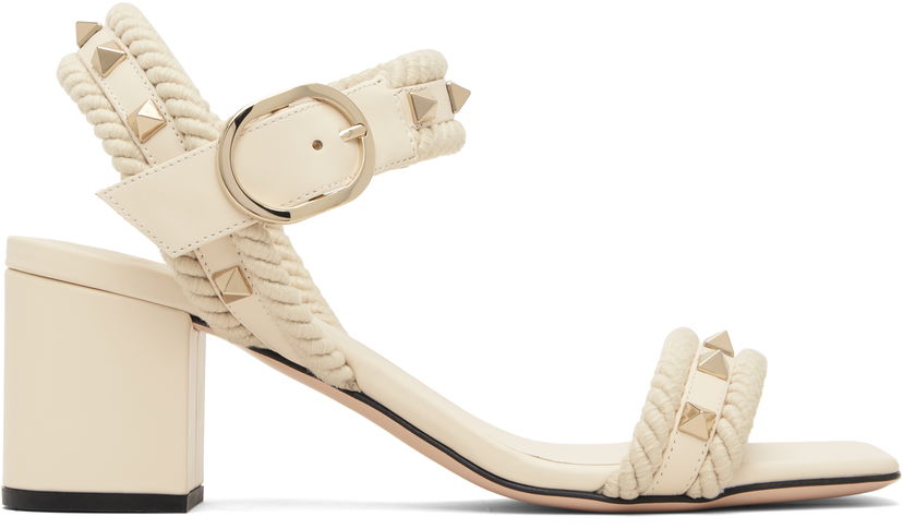 Кецове и обувки Valentino Garavani Rockstud Leather Rope Detail Heeled Sandals Бежово | 7W2S0MF9EMP