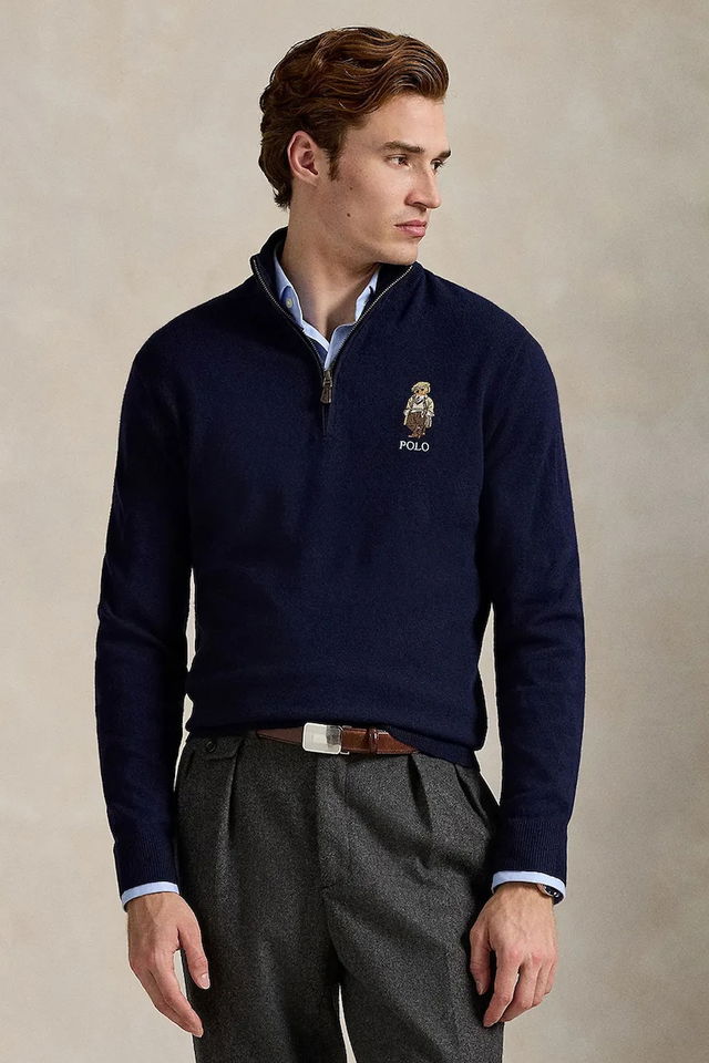 Wool Half-Zip Polo Bear Sweater