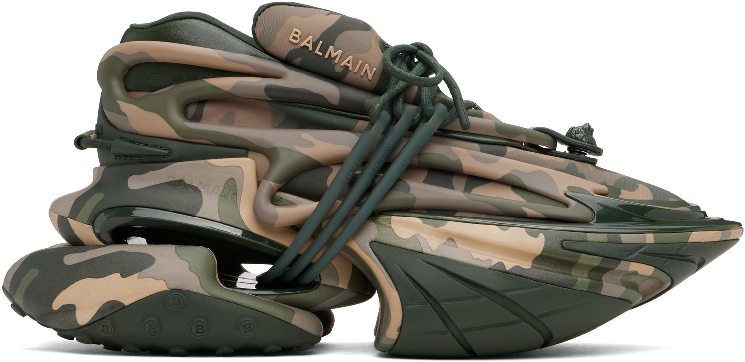 Кецове и обувки Balmain Balmain Unicorn Low Camouflage-Print Зелено | EM1VJ309KCKN, 0