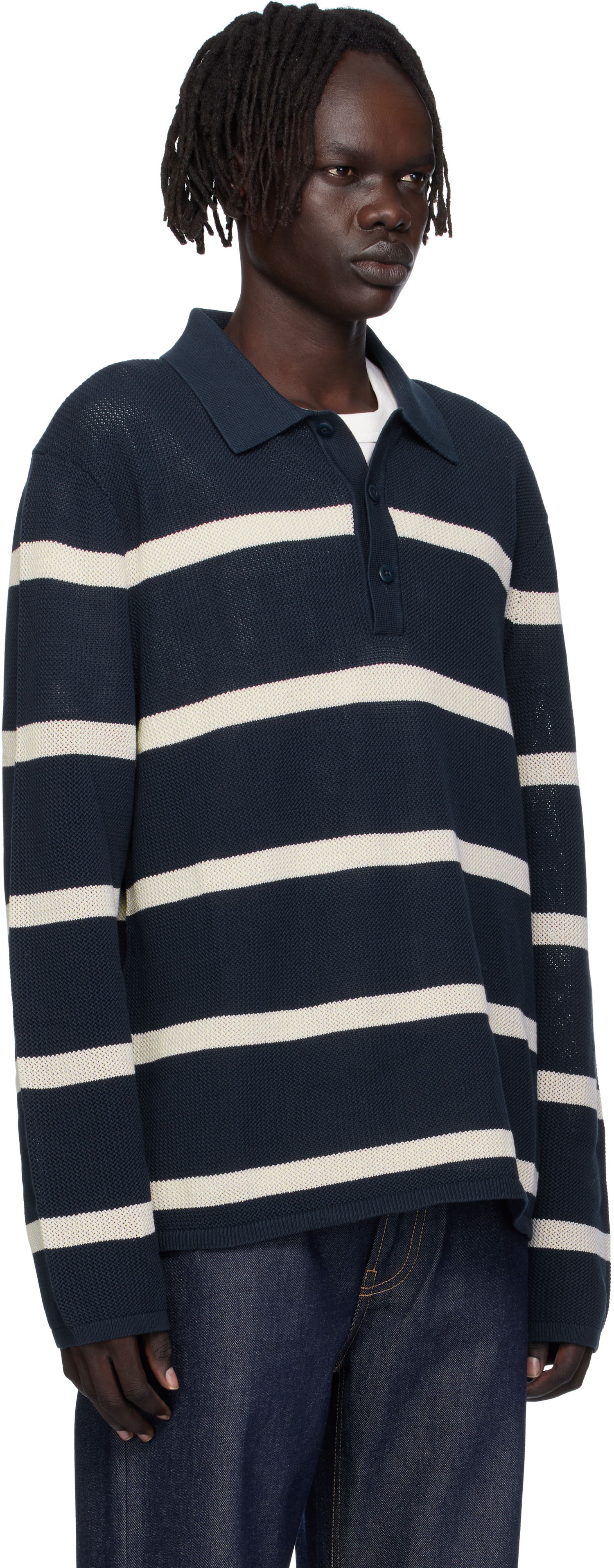 Поло тениска CALVIN KLEIN Calvin Klein Long Sleeve Striped Polo Тъмно синьо | 81B388G, 1