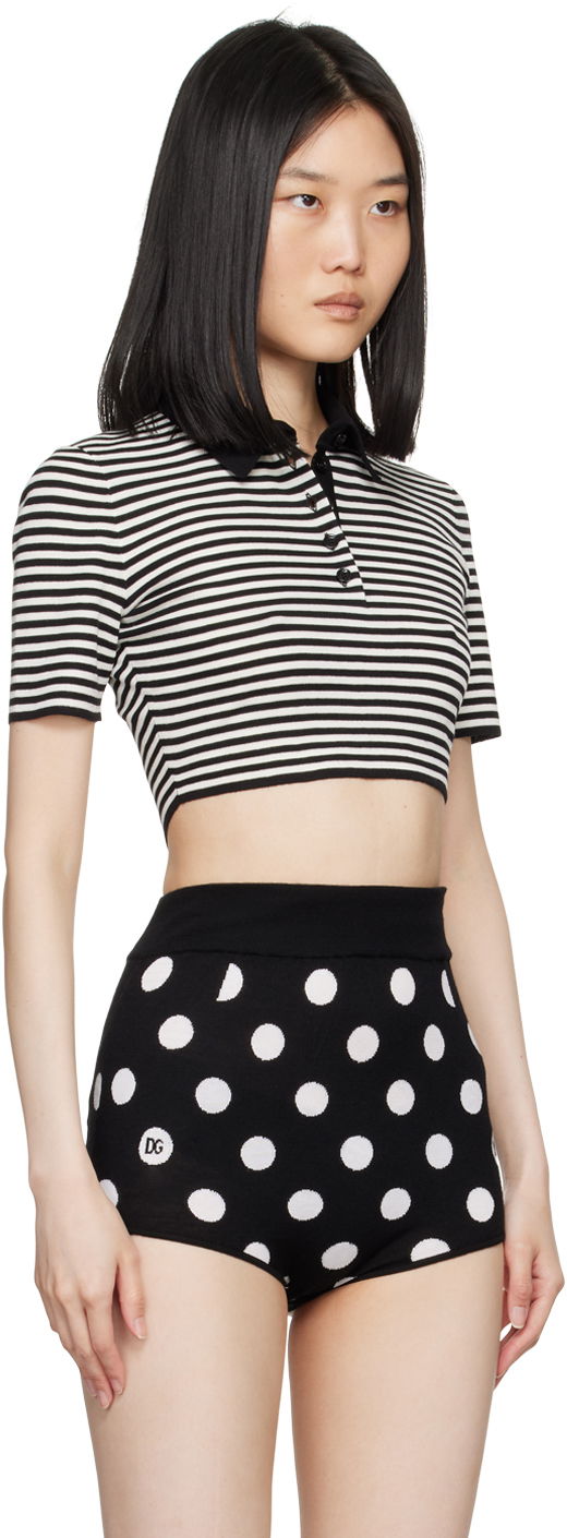 Съкратен топ Dolce & Gabbana Dolce&Gabbana Striped Cropped Polo Черно | FXZ09T JCVY4, 1