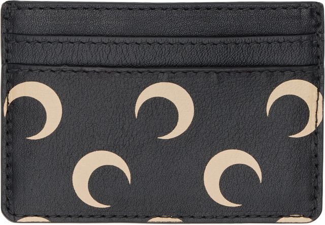 Leather Card Holder with Moon Print