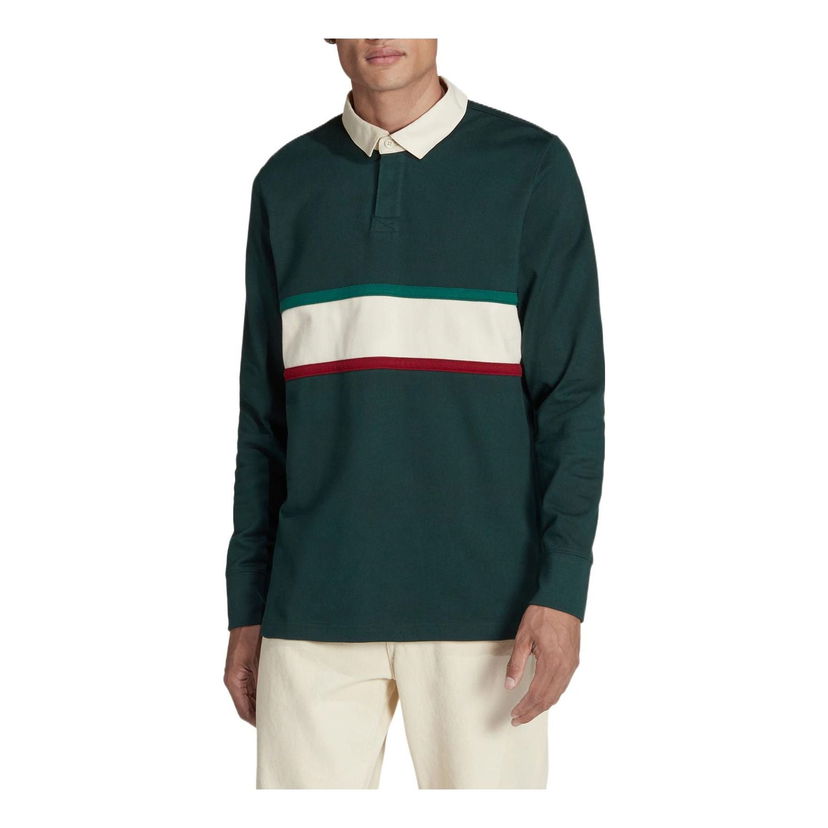 Поло тениска adidas Originals Long Sleeve Striped Polo Shirt Зелено | HF1442