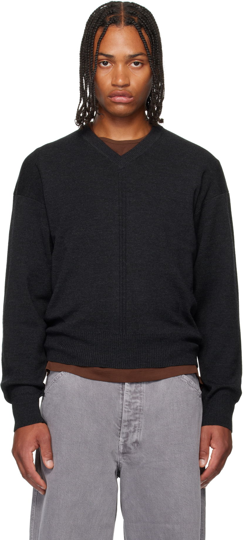Пуловер LEMAIRE LEMAIRE V-Neck Sweater Черно | TO1430 LK087