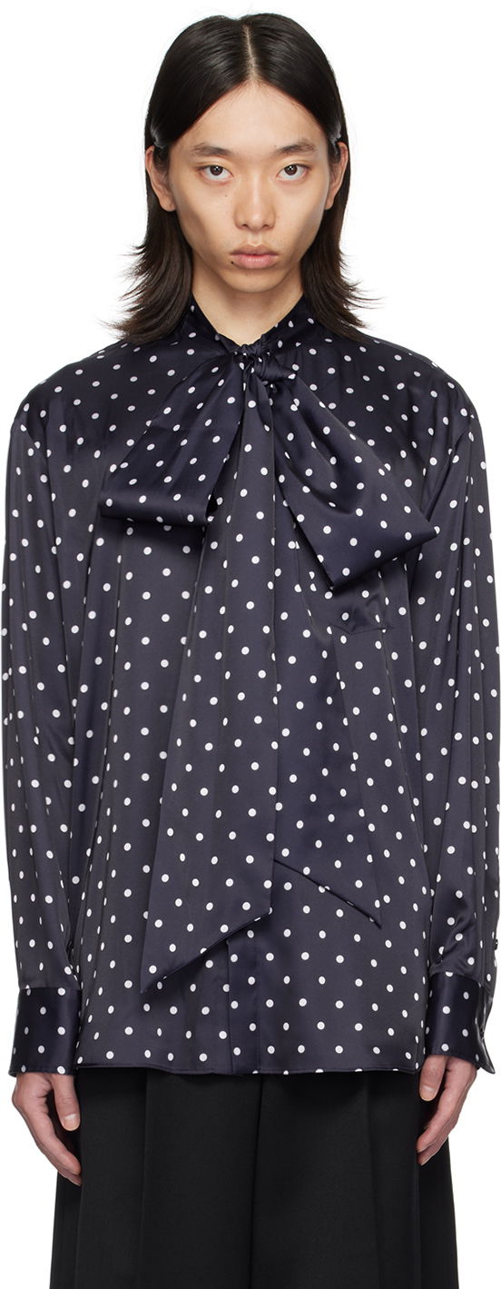 Риза Simone Rocha Simone Rocha Front Bow Polka Dot Shirt Тъмно синьо | 5285 1203, 0