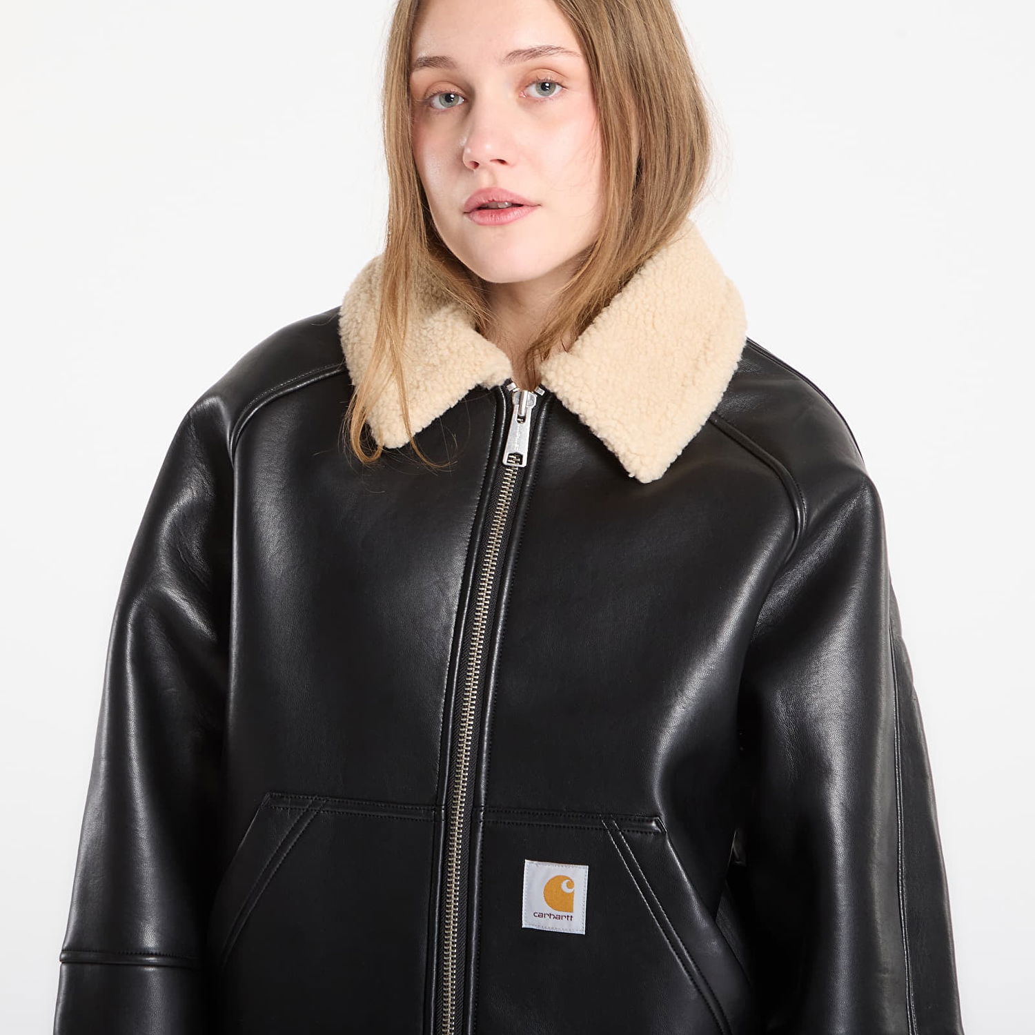 Яке бомбър Carhartt WIP Shepton Faux Leather Sherpa Collar Jacket Черно | I035974.1LMXX, 1