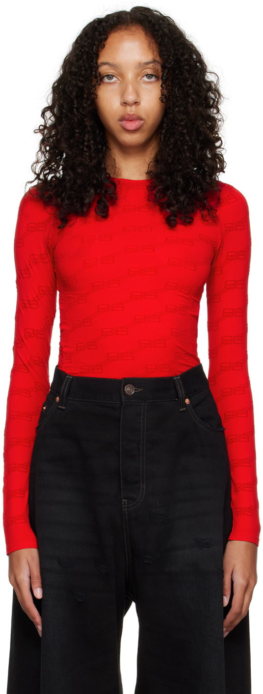 Тениска Balenciaga Monogram Long Sleeve T-Shirt Червено | 600879 3C5B4, 0