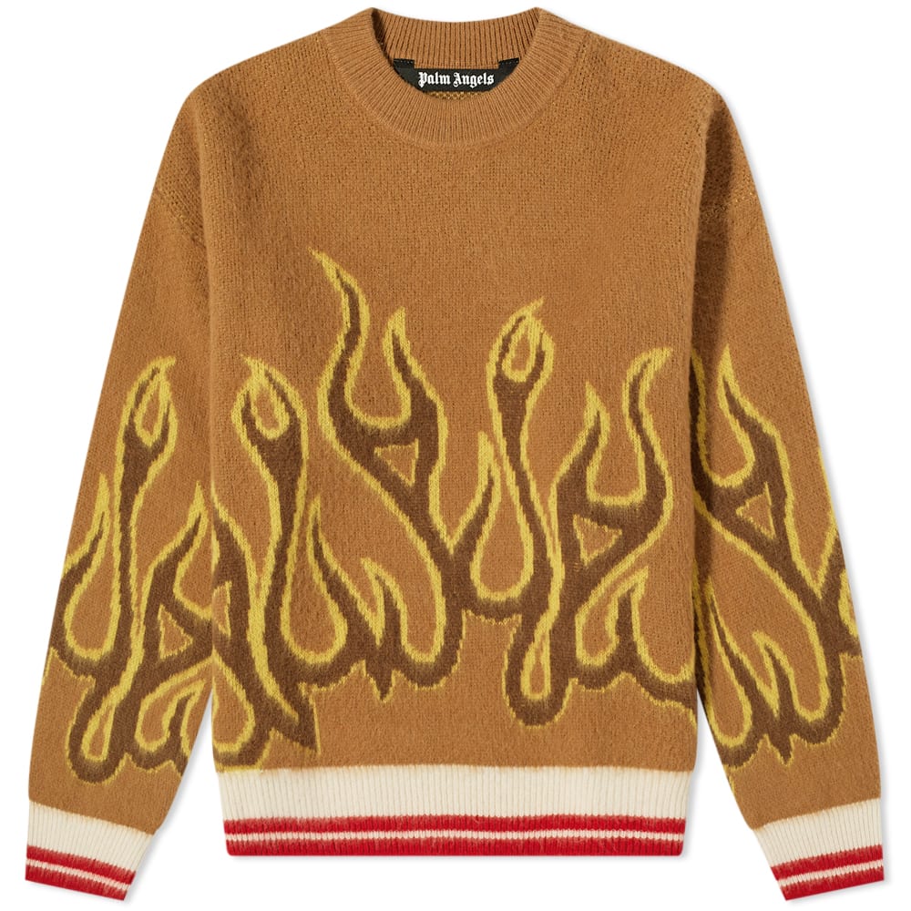 Пуловер Palm Angels Flames Intarsia Crew Knit Кафяво | PMHE043F22KNI0016418, 0