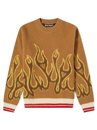 Пуловер Palm Angels Flames Intarsia Crew Knit Кафяво | PMHE043F22KNI0016418