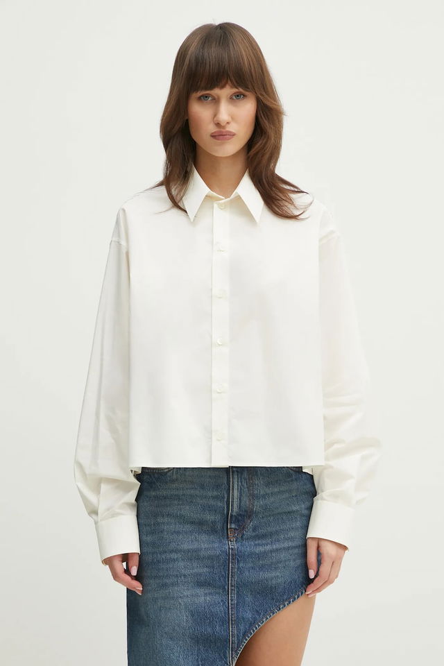 Cotton Relaxed Cropped Classic Collar Shirt