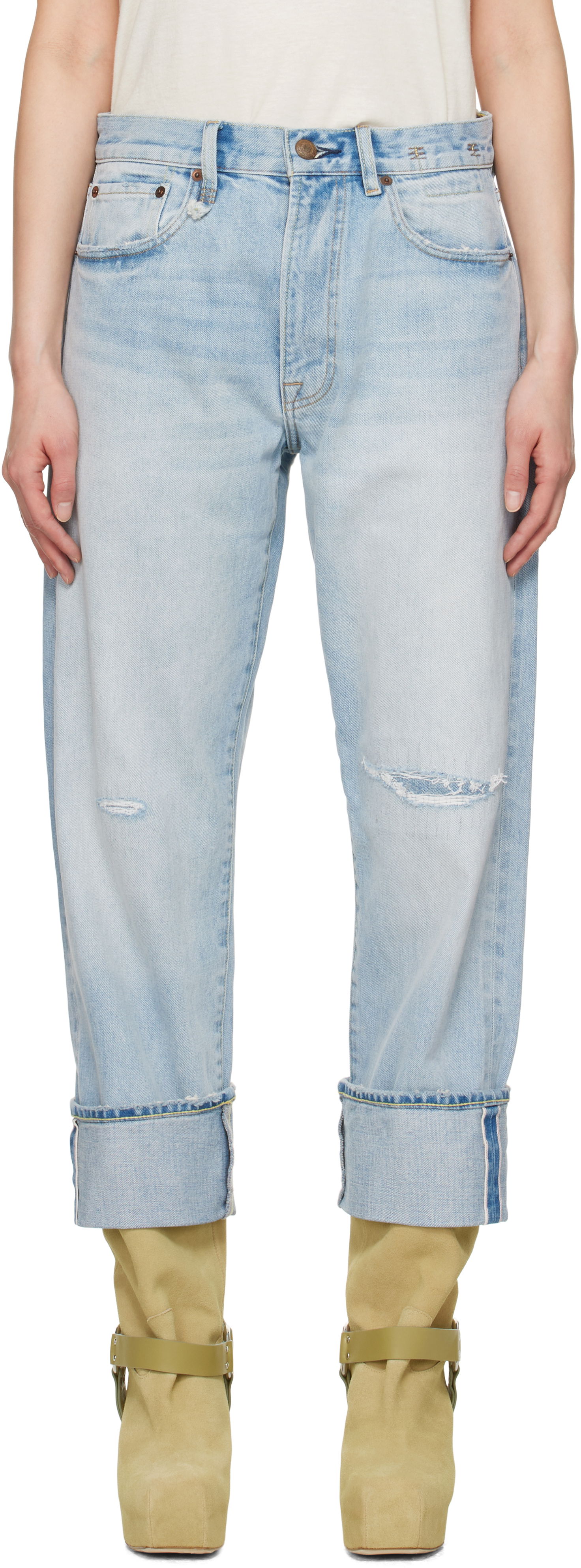 Дънки R13 R13 Cuffed X-Boyfriend Jeans Синьо | R13WD111-D295C, 0