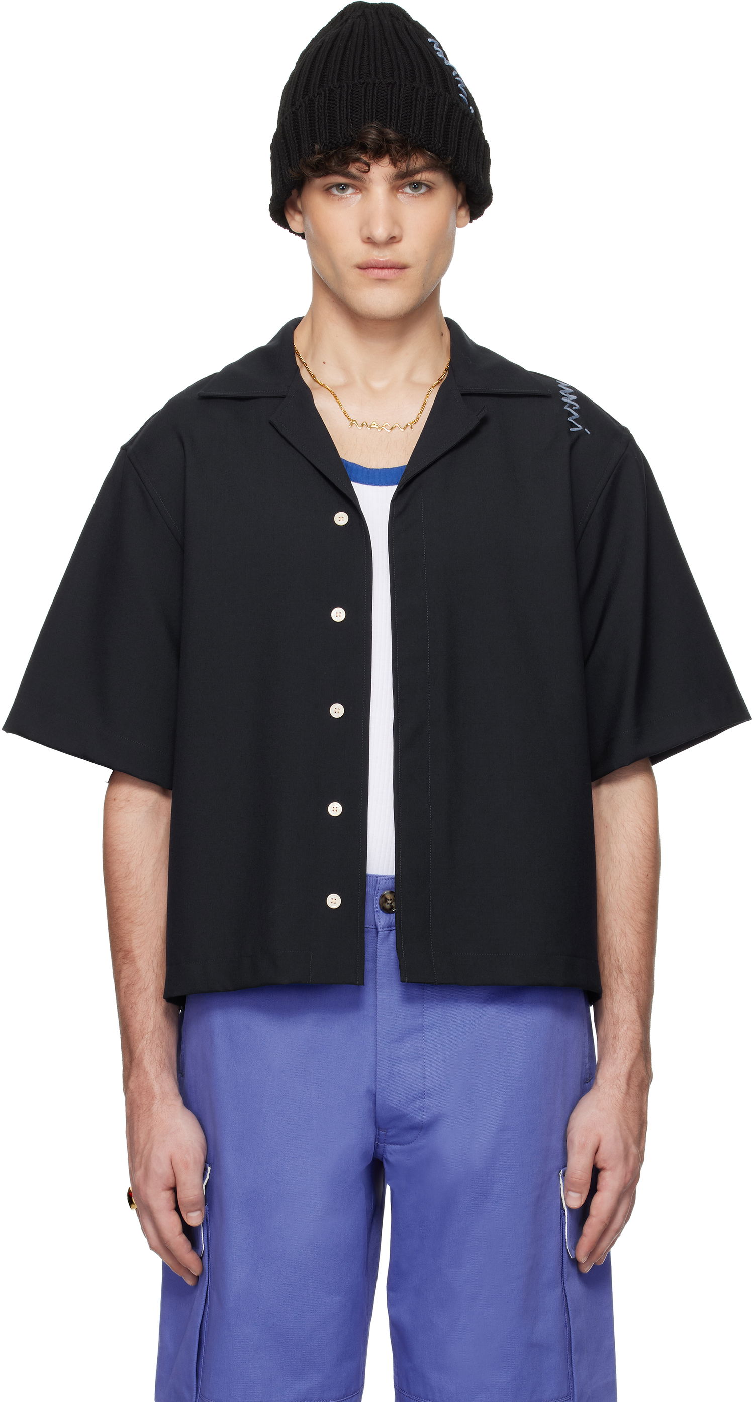 Риза Marni Marni Tropical Wool Resort Shirt Черно | CUMU0330S0 TW839, 0