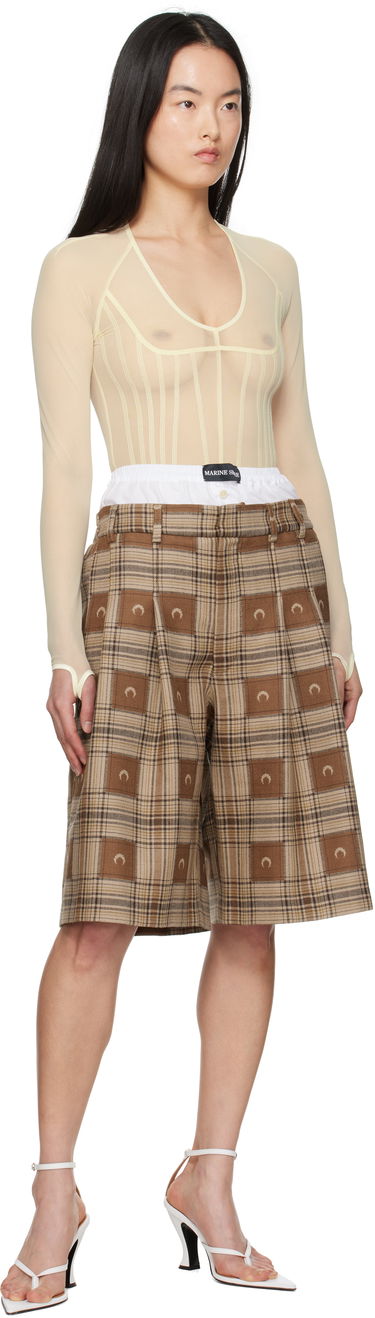 Къси панталони Marine Serre Marine Serre Moon Checks Jacquard Shorts Кафяво | MSH010A CWOV0064, 3