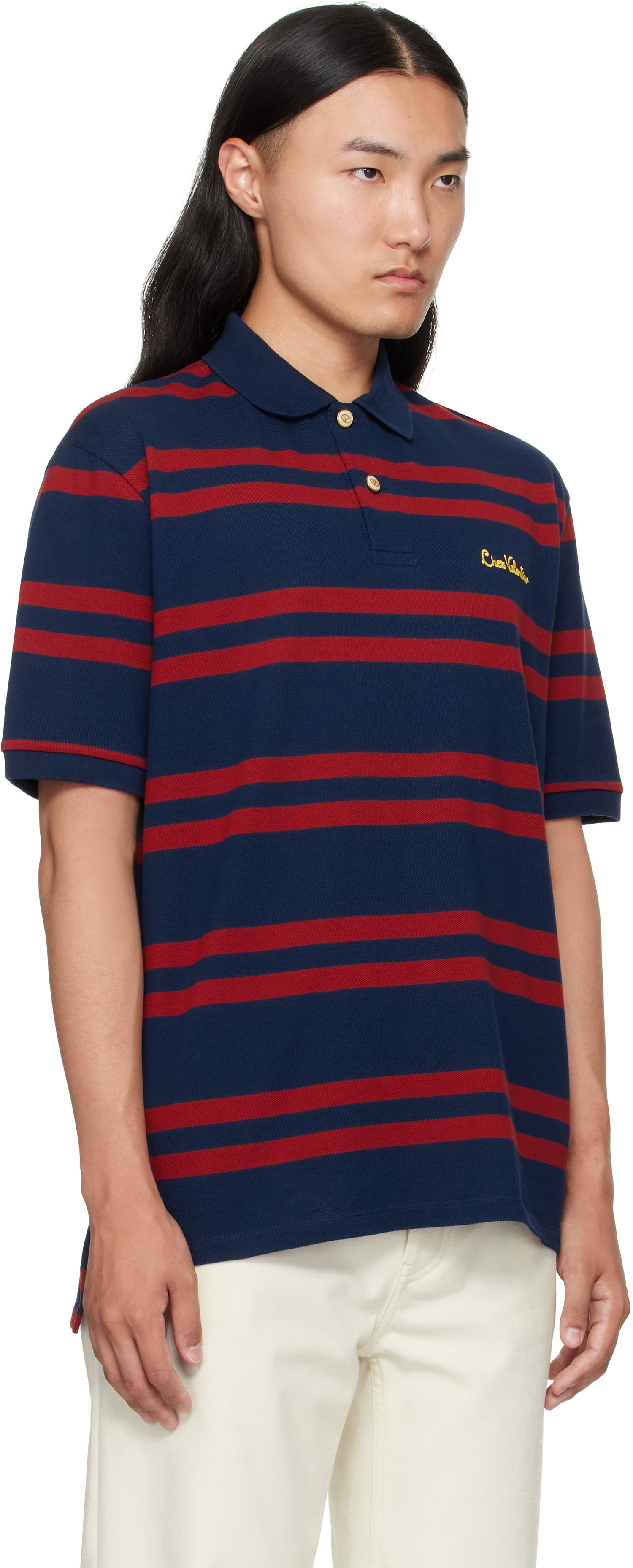 Поло тениска Valentino Valentino 'Chez Valentino' Cotton Piqué Polo Тъмно синьо | 7V3MH04CAYN, 1