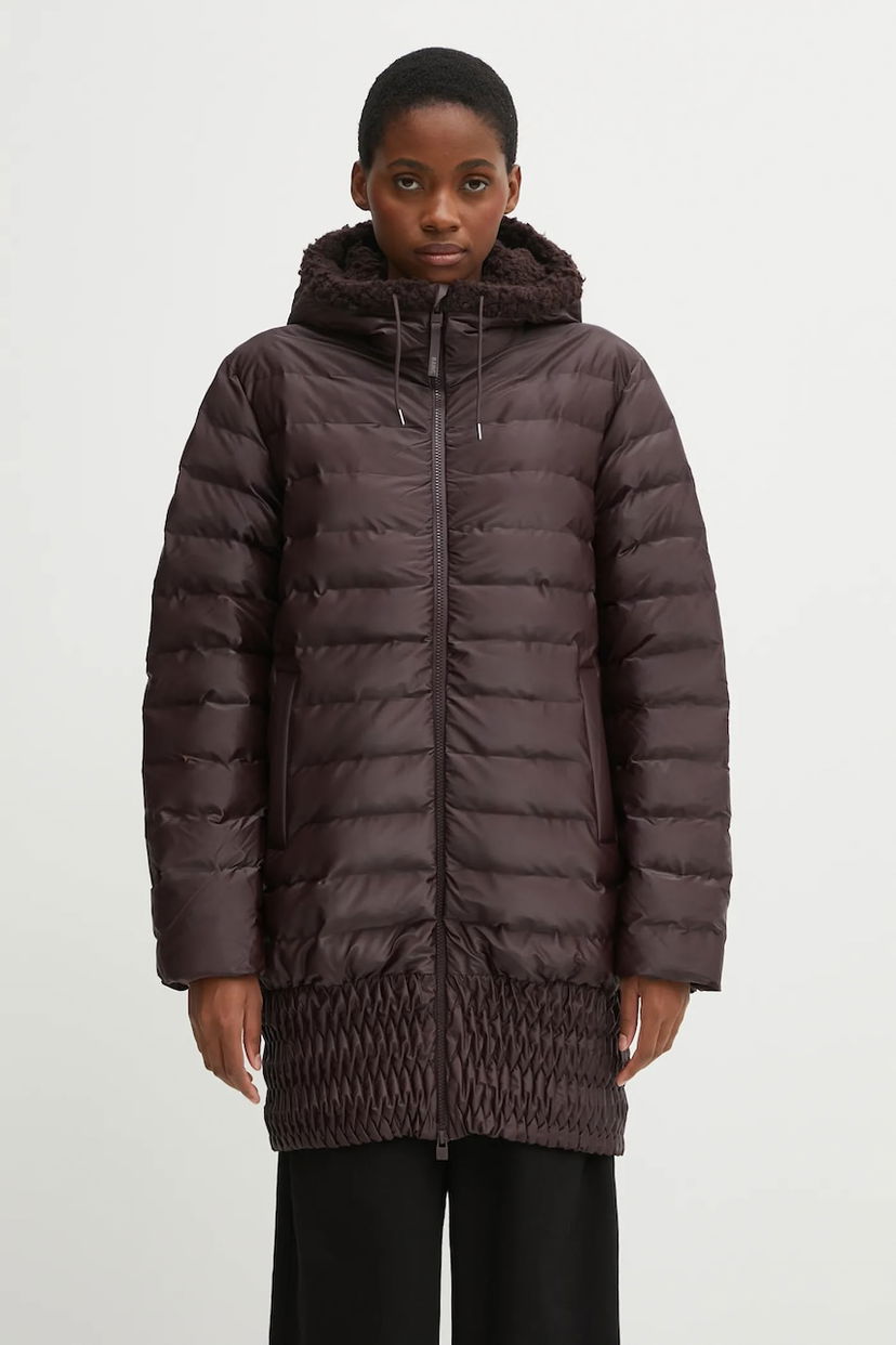 Пухо яке Rains Lohja W3T3 Hooded Padded Coat with Ruched Hem Кафяво | 17250.129