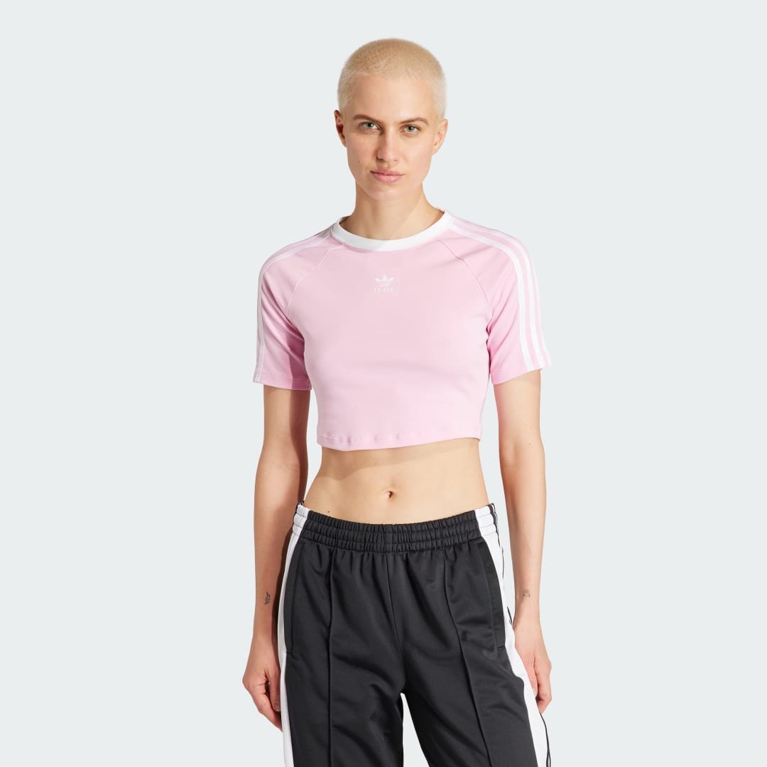 Съкратен топ adidas Originals 3-Stripes Baby Tee Розово | IP0664, 1