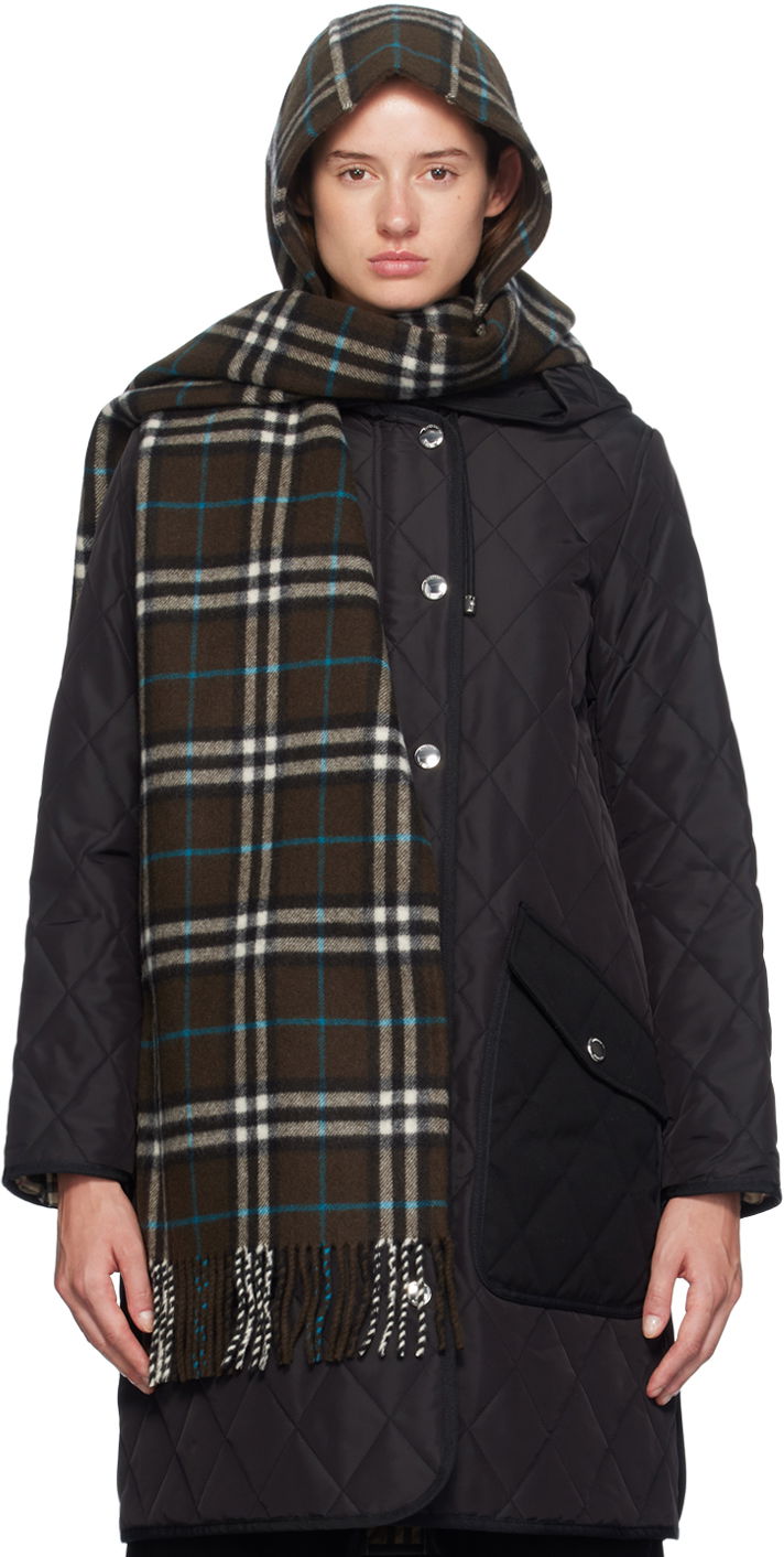 Шал Burberry Brown Check Cashmere Hooded Scarf Черно | 8097493, 0