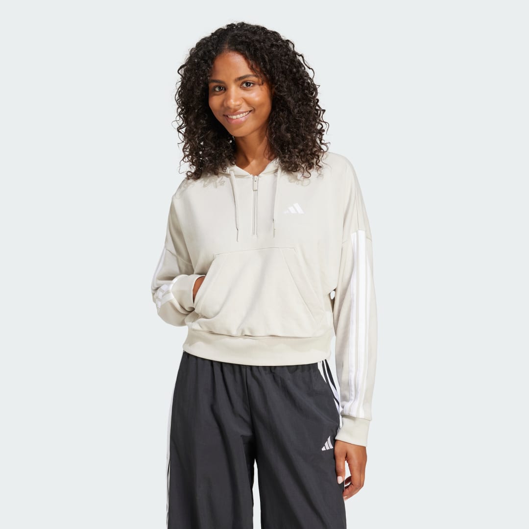 Суитчър adidas Performance 3-Stripes French Terry Quarter-Zip Hoodie Бежово | JN1958, 0