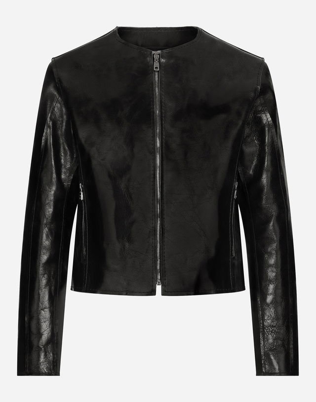 Collarless Leather Jacket