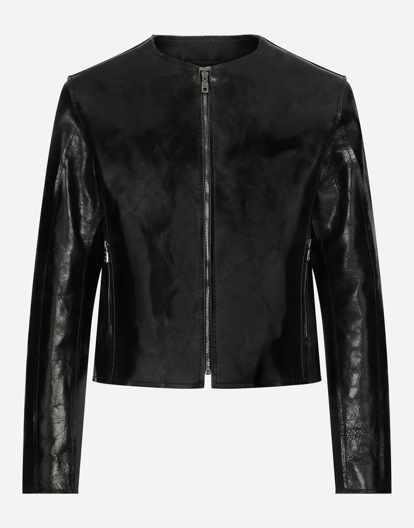 Яке Dolce & Gabbana Collarless Leather Jacket Черно | G9BHGLHULVXN0000