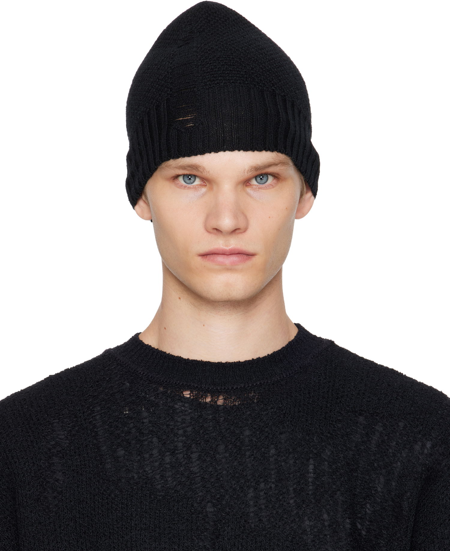 Шапка Ann Demeulemeester Ann Demeulemeester Edon Destroyed Seed Stitch Beanie Черно | B0013176-KN071-099, 0