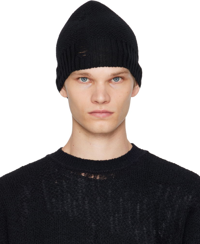 Шапка Ann Demeulemeester Ann Demeulemeester Edon Destroyed Seed Stitch Beanie Черно | B0013176-KN071-099