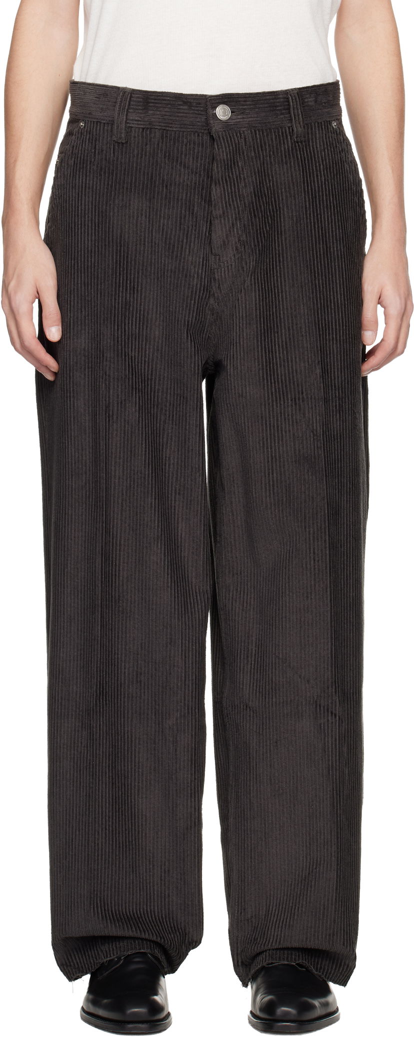 Панталони AMI AMI Paris Cotton Corduroy Large Fit Trousers Черно | H25HTR830.CO0131