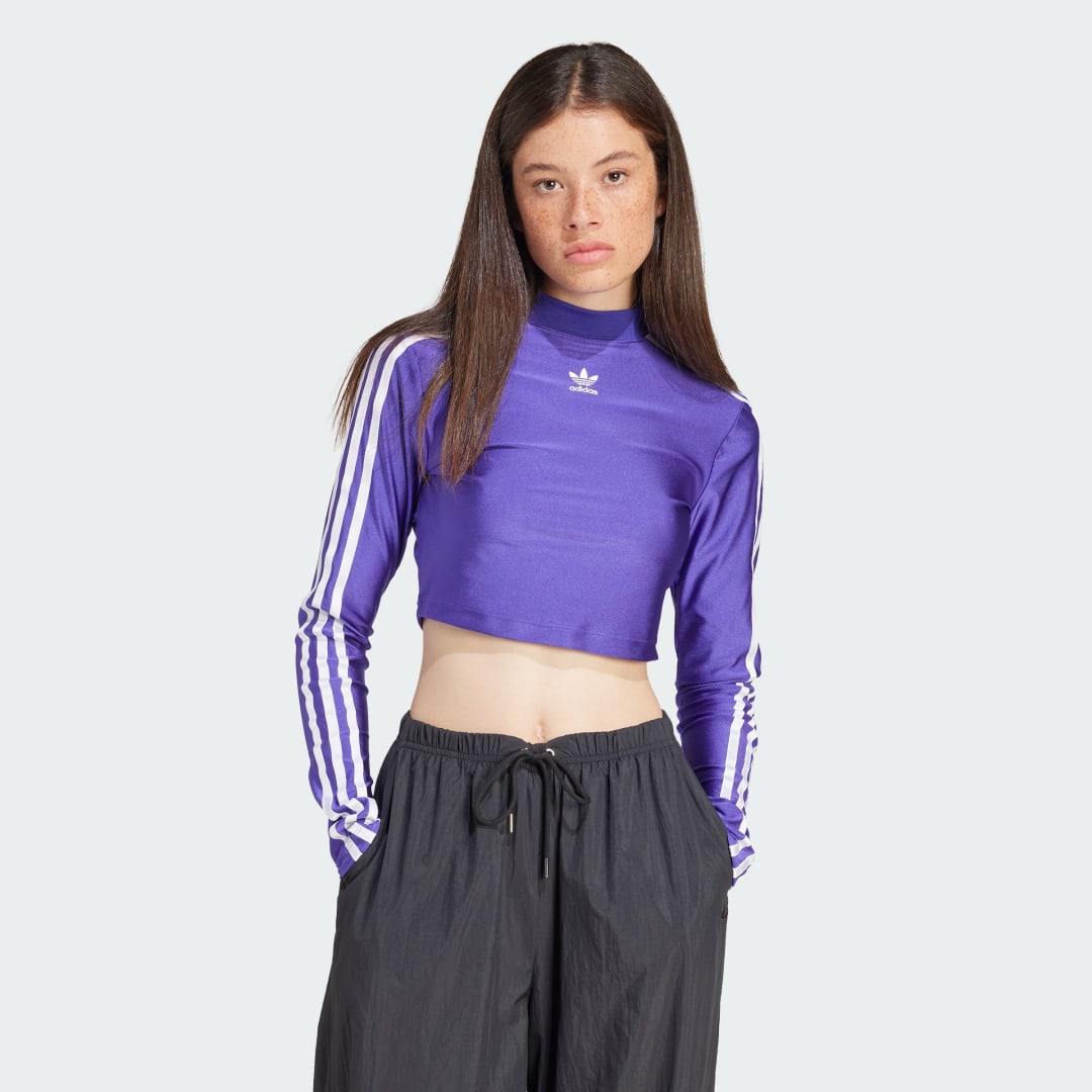 Съкратен топ adidas Originals 3-Stripes Cropped Long Sleeve Tee Лилаво | IR8133, 1